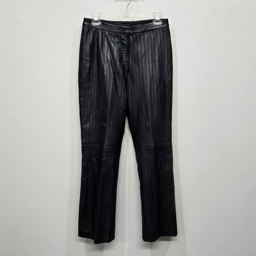 Vintage 90s Wilsons Leather Pants Womens 8 Black Pintuck Straight Leg Moto